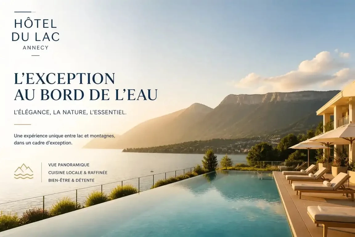 Hôtel à Annecy au bord du lac avec piscine offrant une vue sur les montagnes