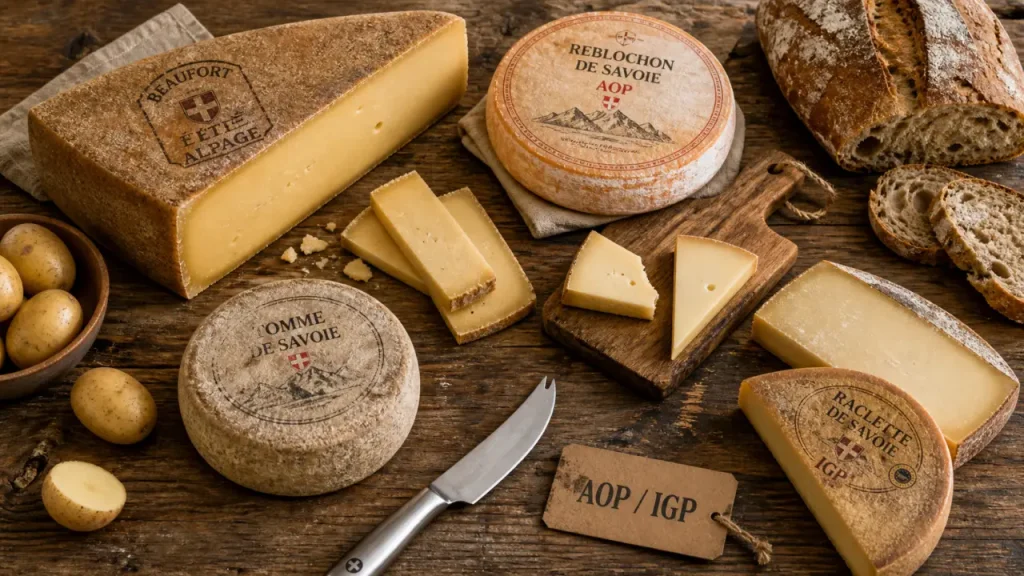 Fromages savoie AOP IGP : Beaufort, Reblochon, raclette et tartiflette