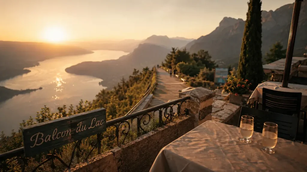 Balcon du lac Annecy au Col de la Forclaz, belvédère et vue sur le lac