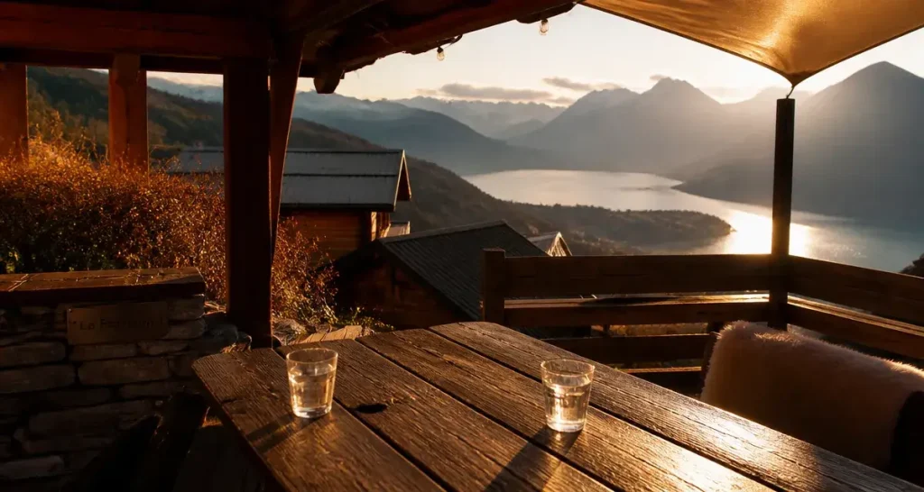 Camping le Panoramic lac d Annecy, vue golden hour depuis Sevrier