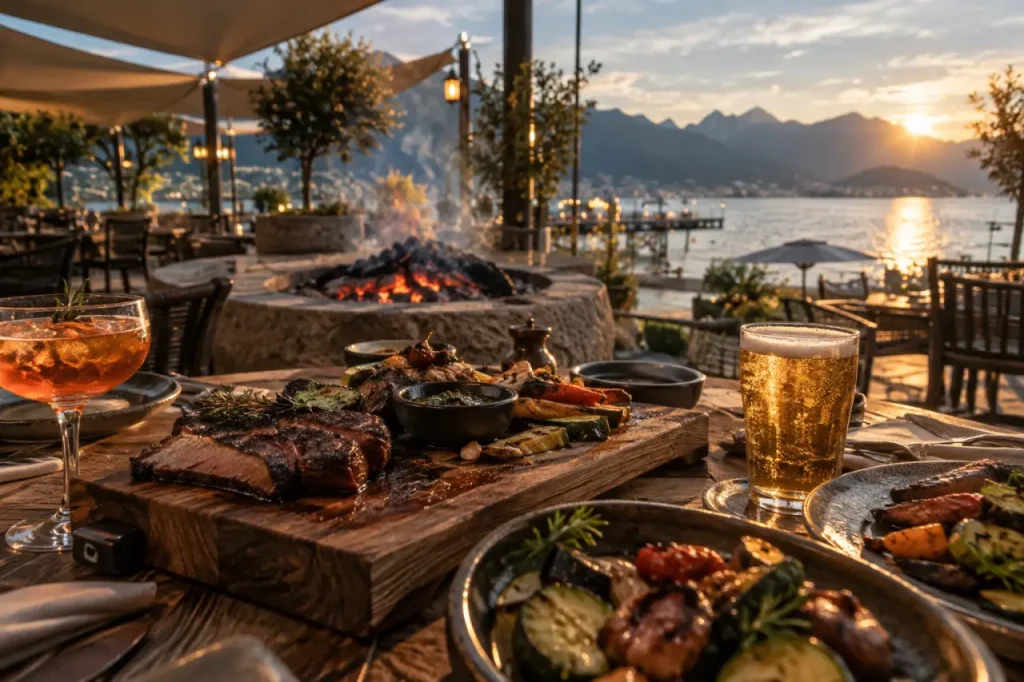 Ébo Annecy restaurant bar : brasero près du lac, terrasse vue lac.