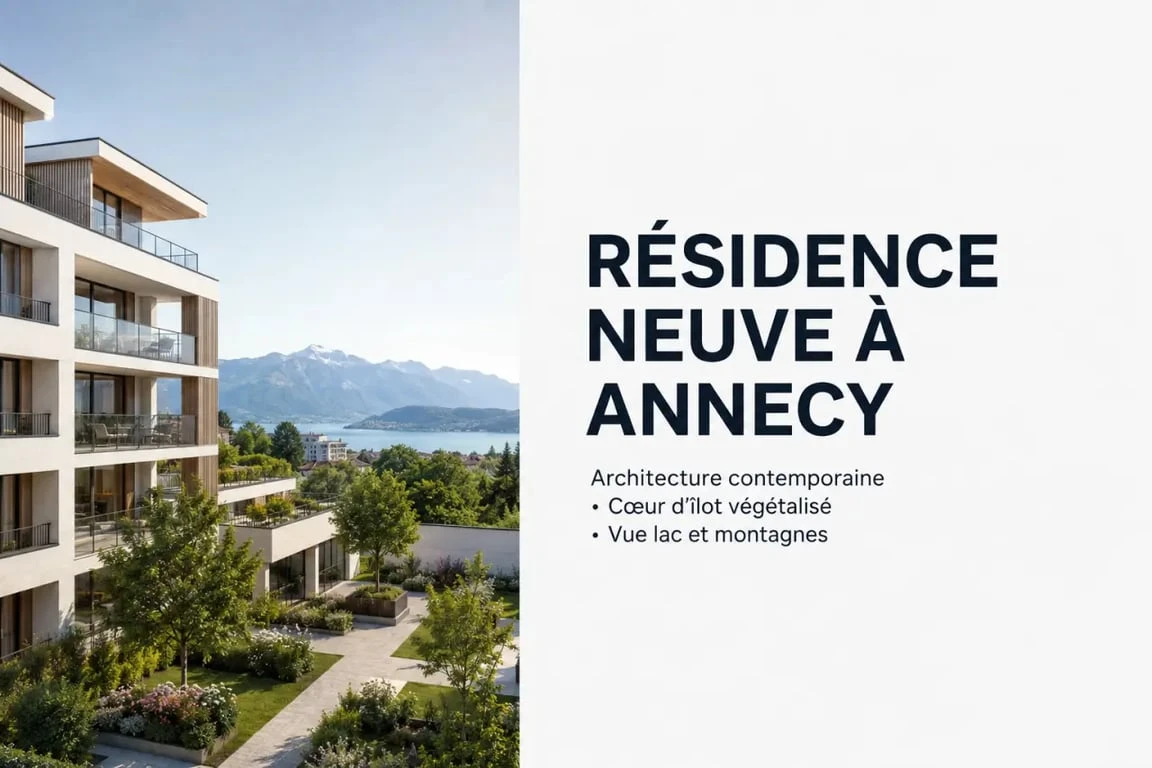 Passage de Flore Annecy, vue éditoriale du programme immobilier neuf avec résidence contemporaine et cadre annecien