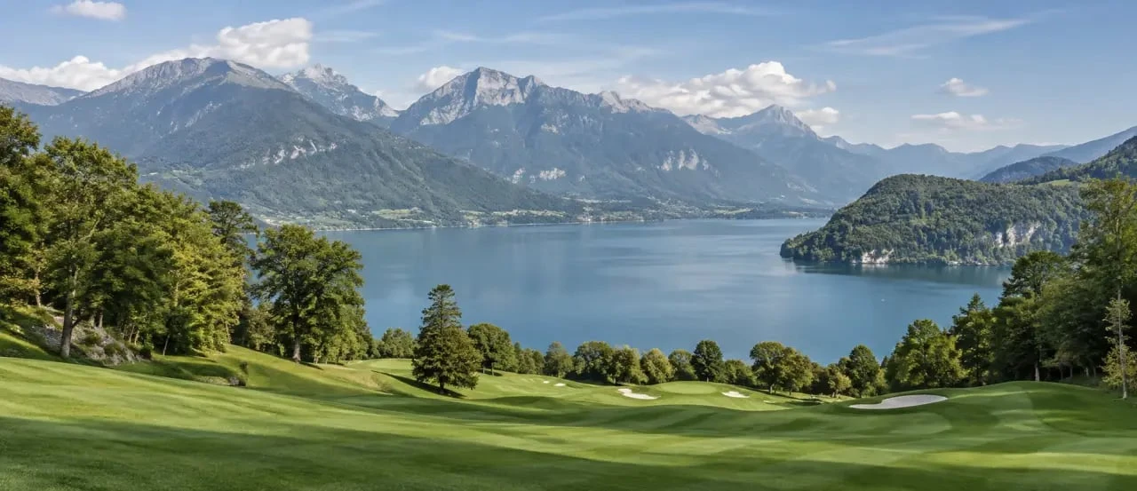 Golf du Lac d Annecy à Talloires avec vue sur le lac et les montagnes