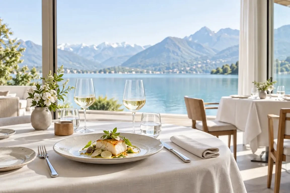 Lôna restaurant par Juan Arbelaez à Rivage Hôtel & Spa Annecy avec vue sur le lac