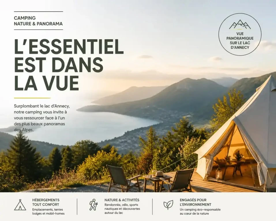 Vue panoramique du camping Le Panoramic au lac d'Annecy