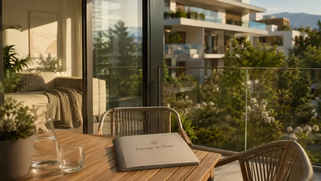 Passage de Flore Annecy : balcon terrasse d’un appartement neuf, livraison immédiate