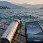 temperature lac annecy : thermomètre et relevé sur le quai